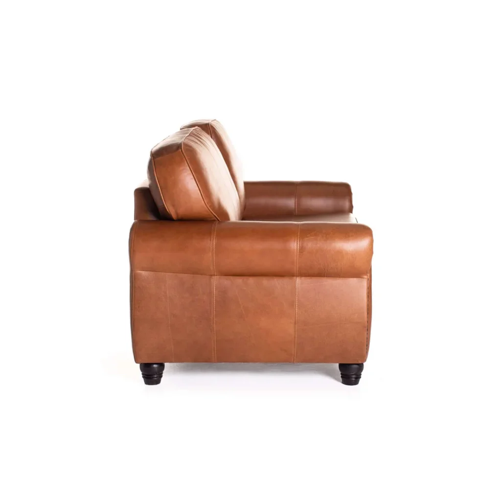 KINGSLEY GENUINE LEATHER 2 SEATER COUCH - PECAN