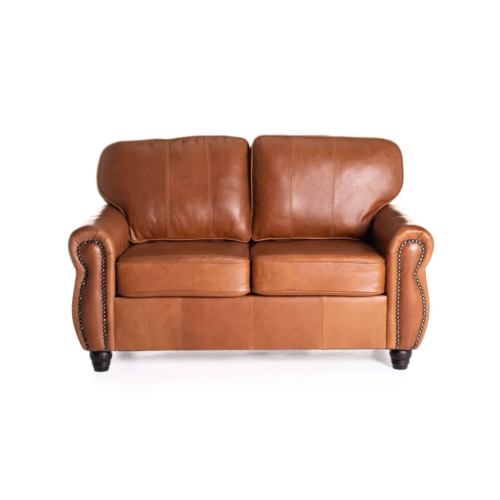 KINGSLEY GENUINE LEATHER 2 SEATER COUCH - PECAN