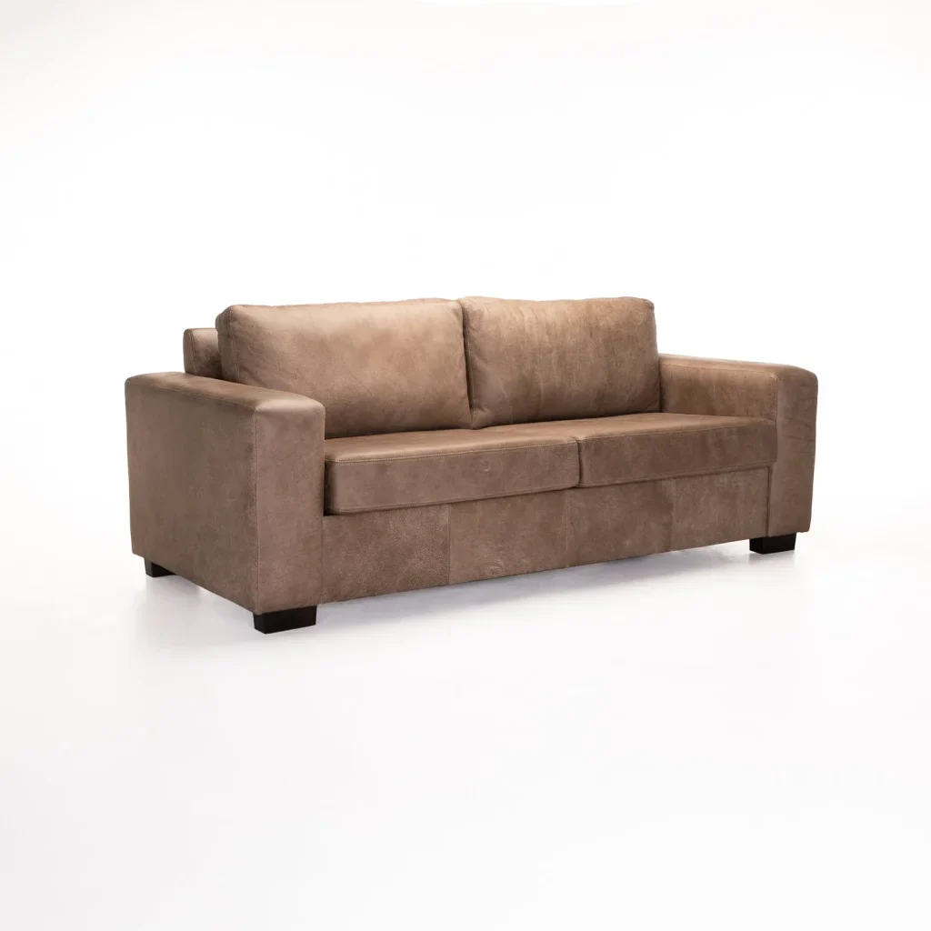 ANTONIO GENUINE LEATHER 3 SEATER COUCH - BUFFED TAUPE