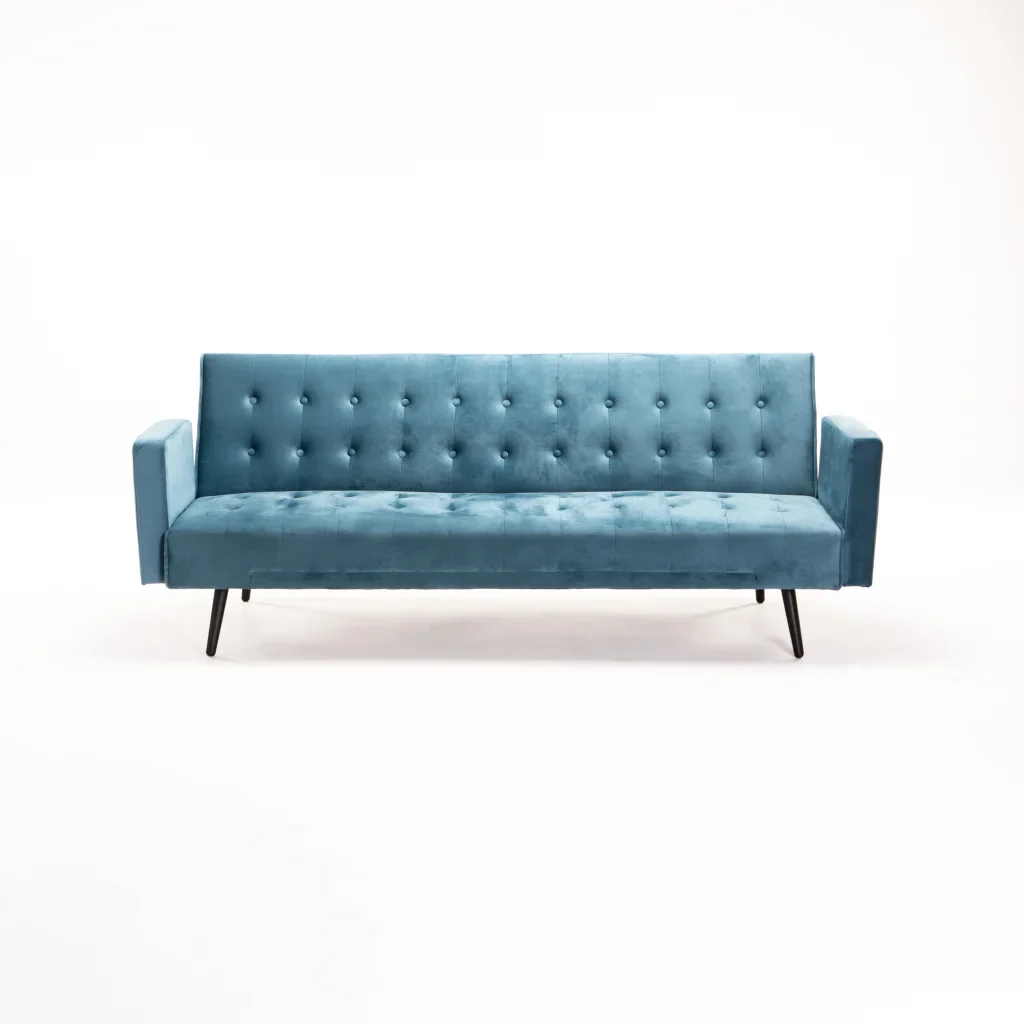 MAC VELVET SLEEPER COUCH - TEAL/ BLACK LEGS