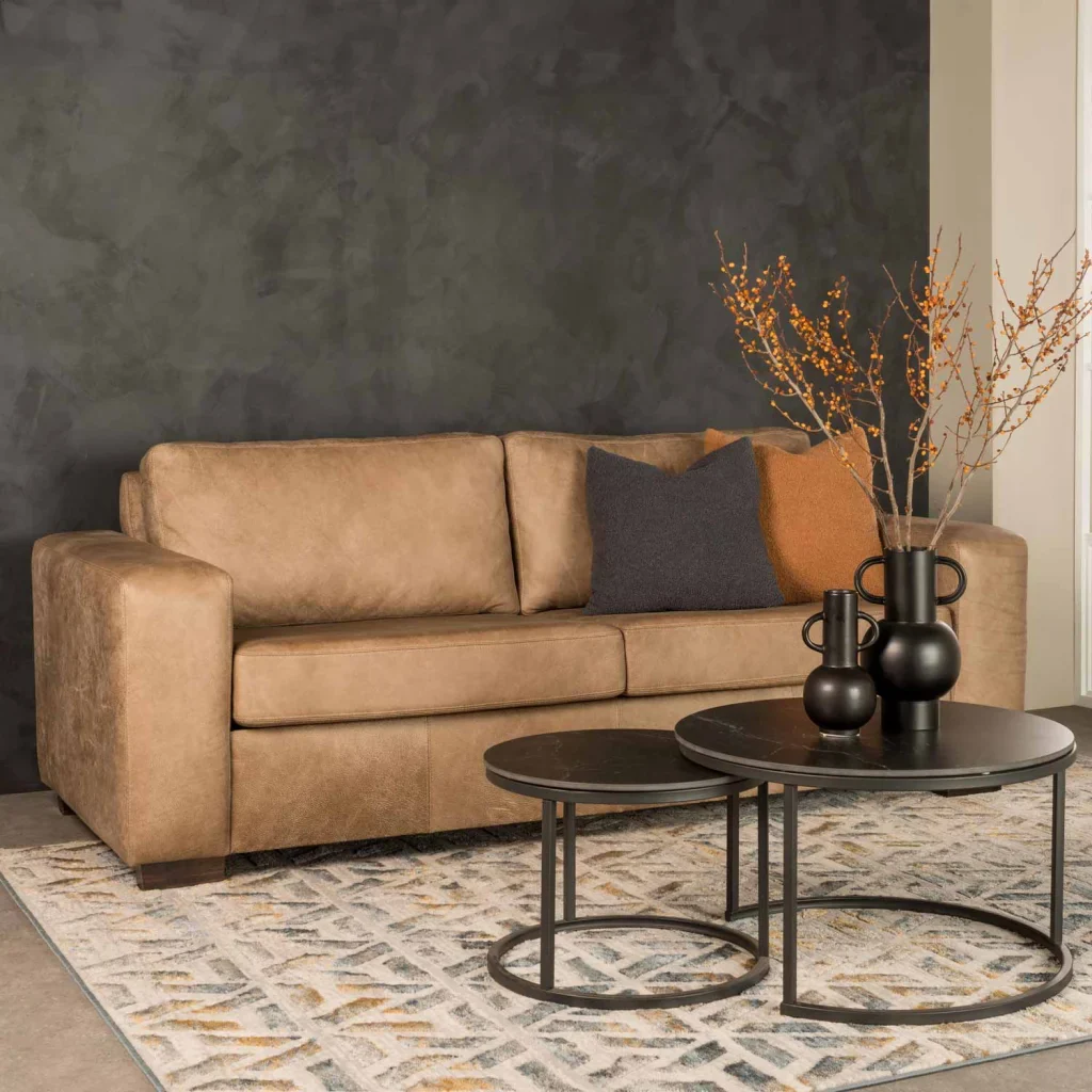 ANTONIO GENUINE LEATHER 3 SEATER COUCH - BUFFED TAUPE