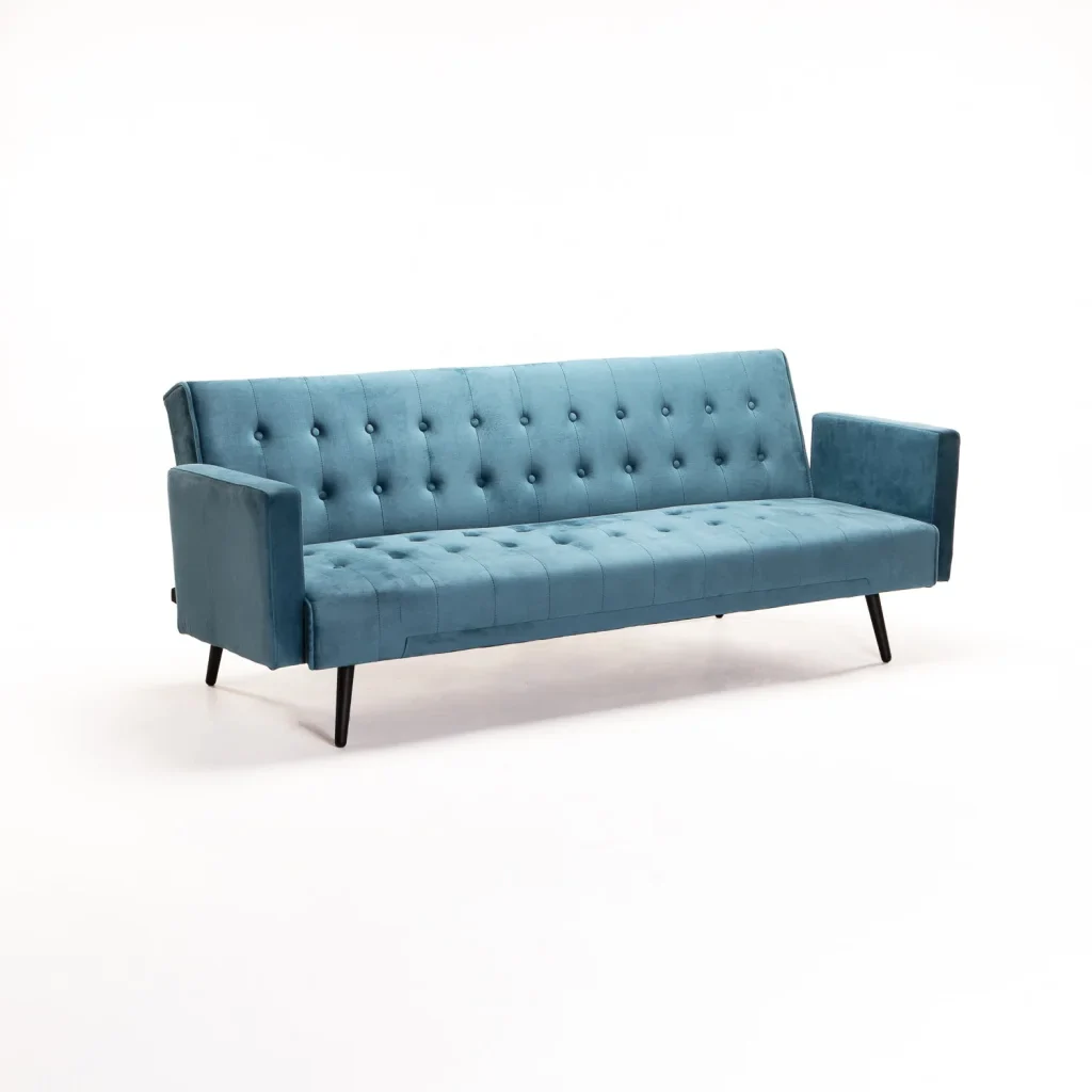 MAC VELVET SLEEPER COUCH - TEAL/ BLACK LEGS