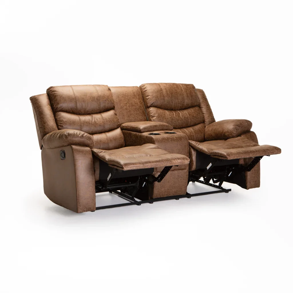YAZ LUXURY FABRIC 2 SEATER CONSOLE RECLINER - BROWN