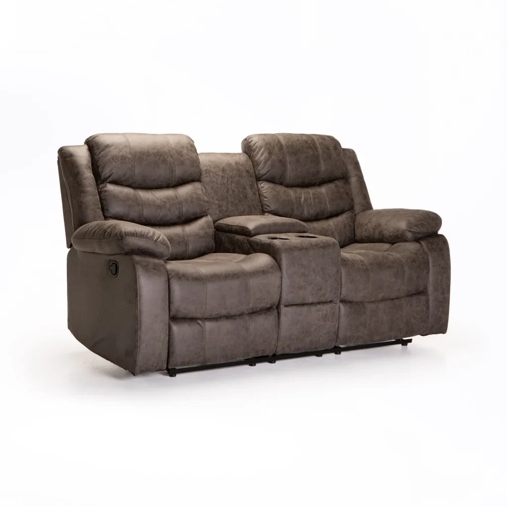 YAZ LUXURY FABRIC 2 SEATER CONSOLE RECLINER - GREY