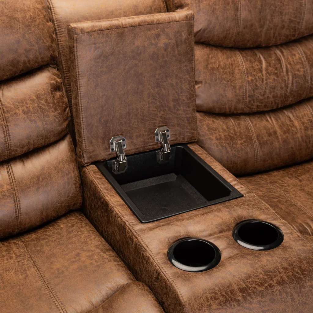 YAZ LUXURY FABRIC 2 SEATER CONSOLE RECLINER - BROWN