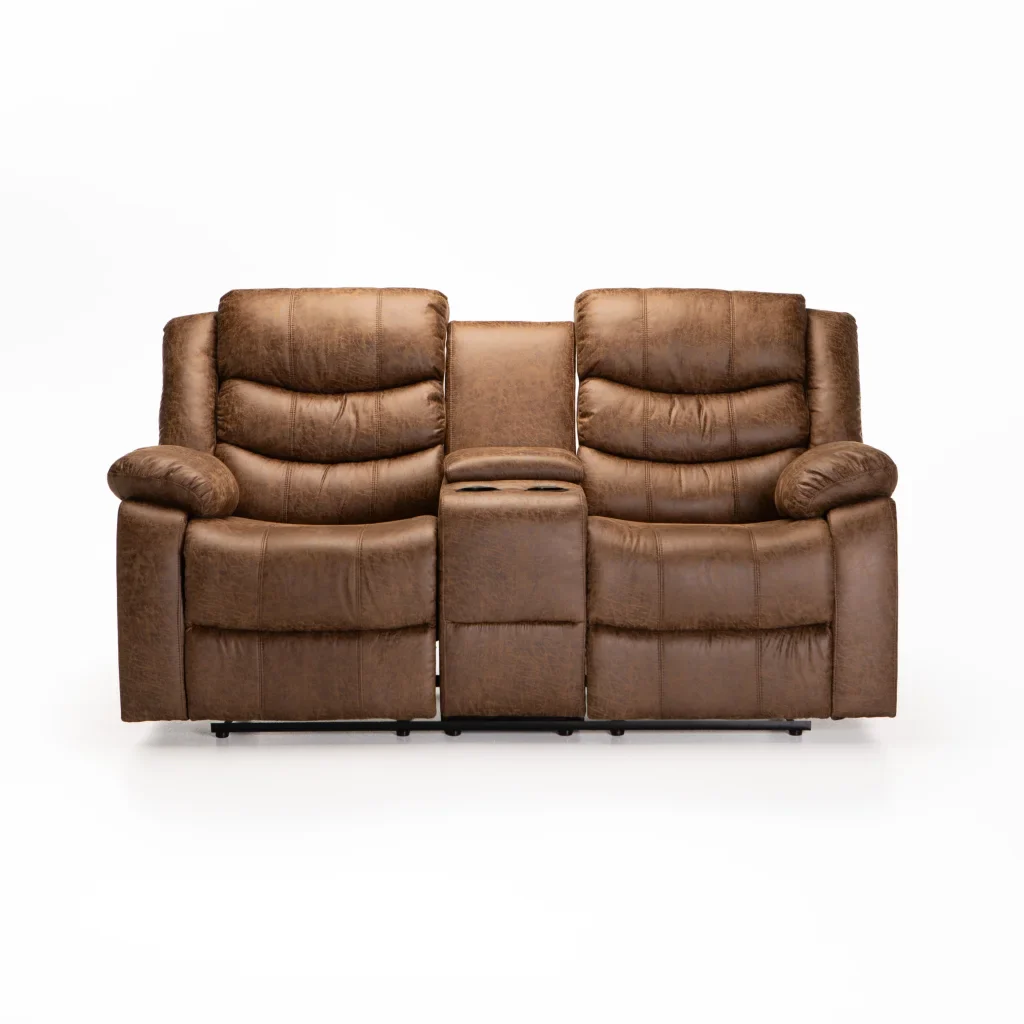 YAZ LUXURY FABRIC 2 SEATER CONSOLE RECLINER - BROWN