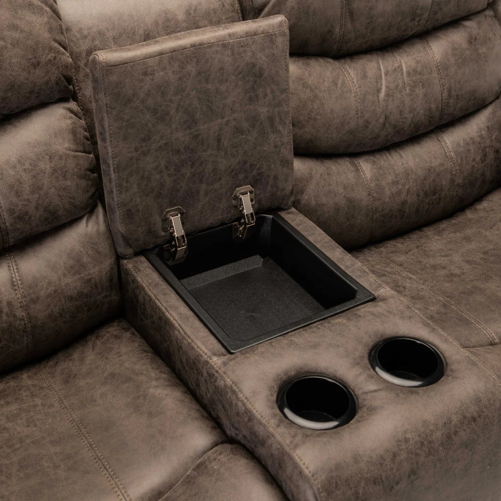 YAZ LUXURY FABRIC 2 SEATER CONSOLE RECLINER - GREY