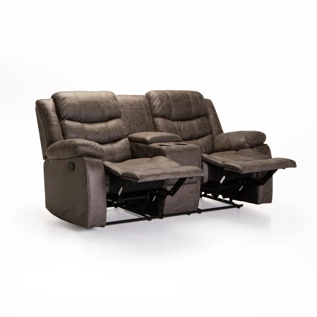 YAZ LUXURY FABRIC 2 SEATER CONSOLE RECLINER - GREY
