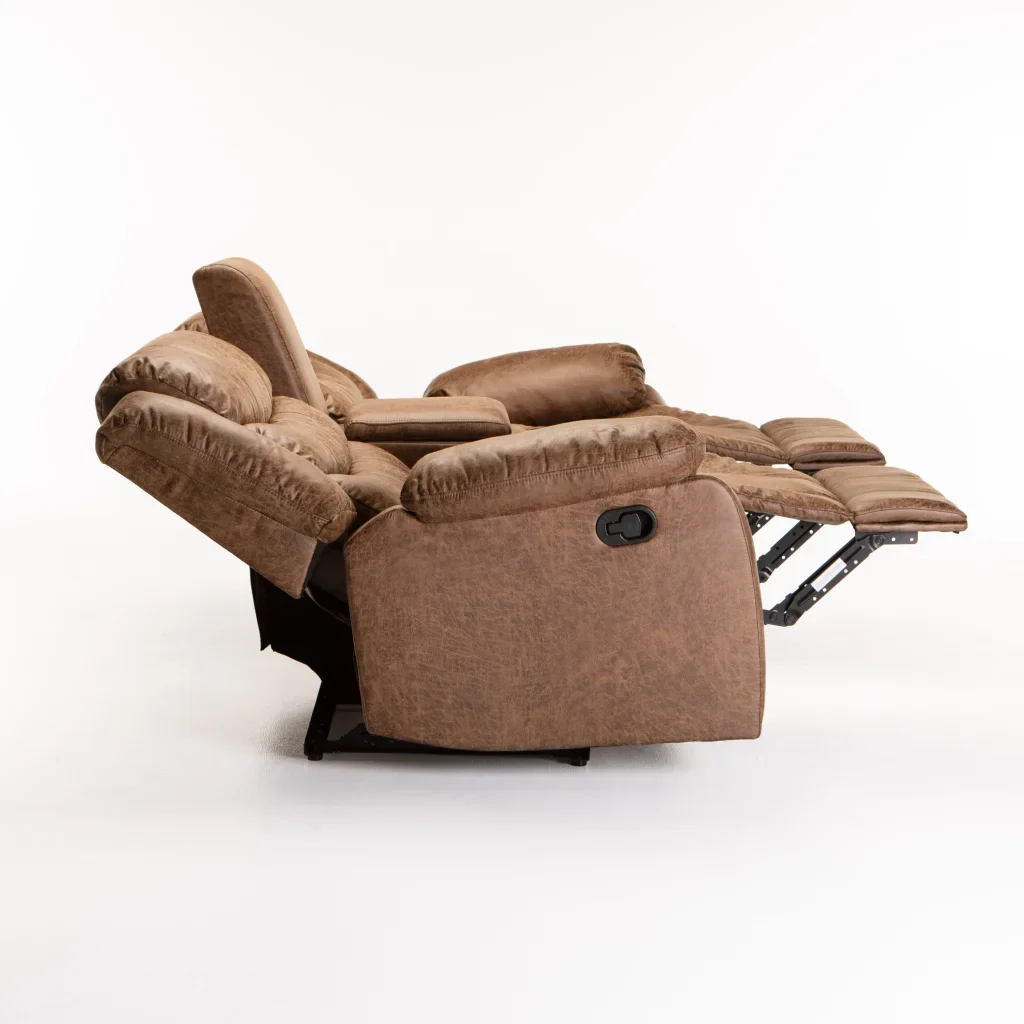 YAZ LUXURY FABRIC 2 SEATER CONSOLE RECLINER - BROWN
