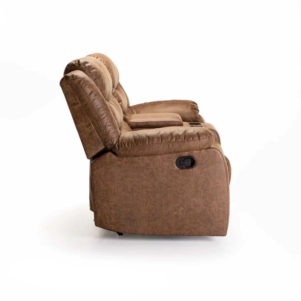 YAZ LUXURY FABRIC 2 SEATER CONSOLE RECLINER - BROWN