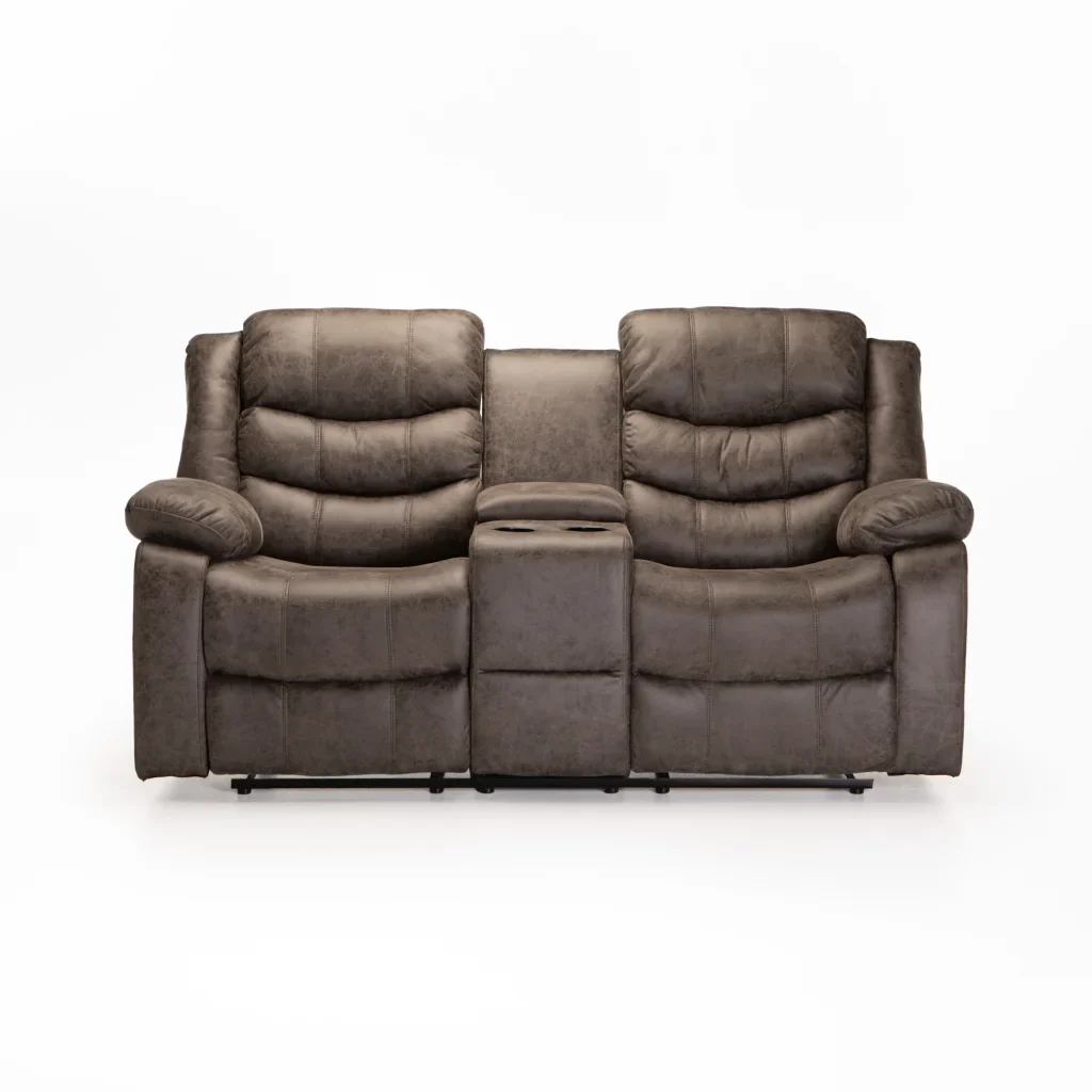 YAZ LUXURY FABRIC 2 SEATER CONSOLE RECLINER - GREY