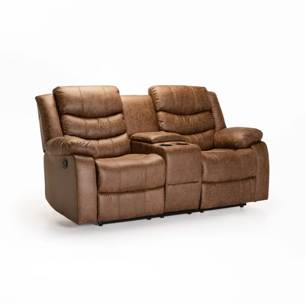 YAZ LUXURY FABRIC 2 SEATER CONSOLE RECLINER - BROWN