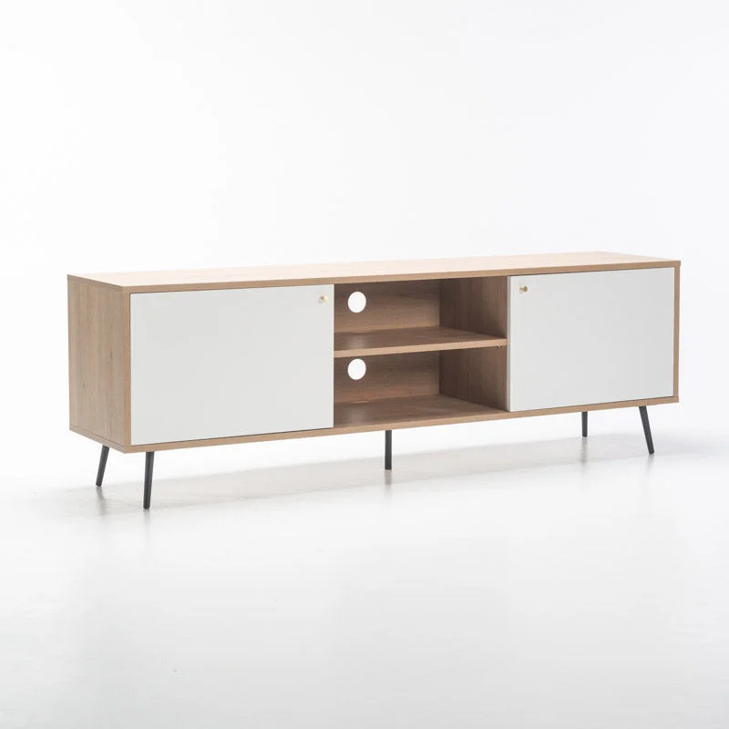 MONZA 2 DOOR TV UNIT - LIGHT OAK/ WHITE