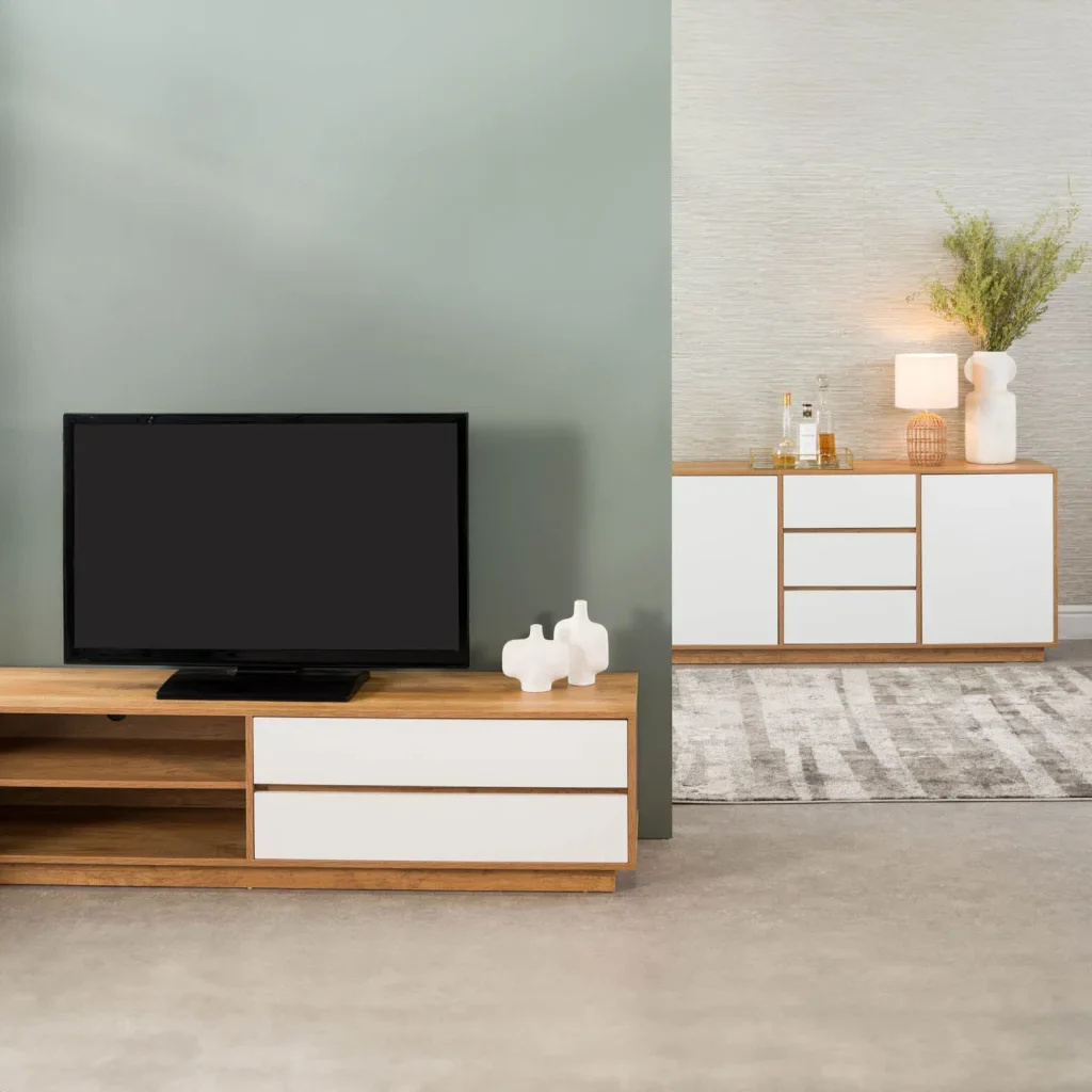 CENTO 180cm 2 DRAWER TV UNIT - WILD OAK/ WHITE
