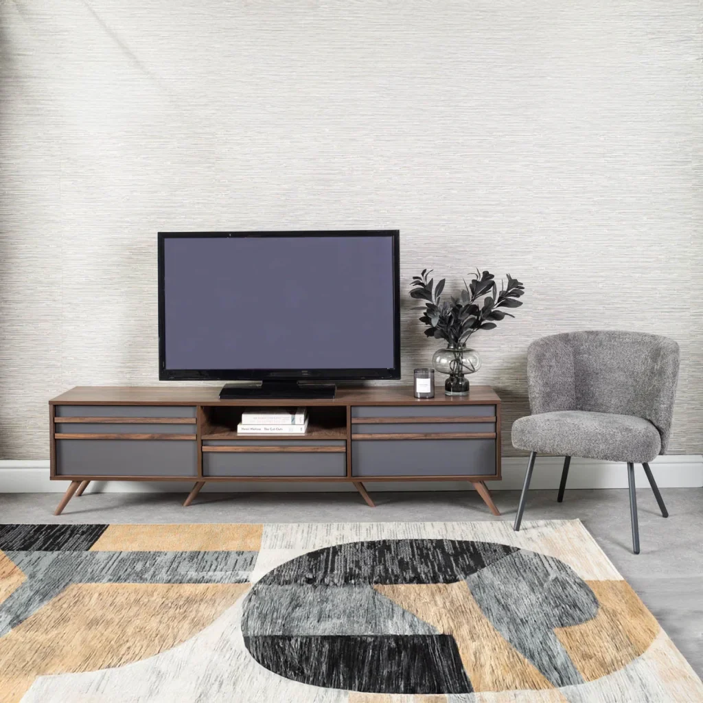 EVE 180cm 2 DOOR 1 DRAWER TV UNIT - WALNUT/ DARK GREY