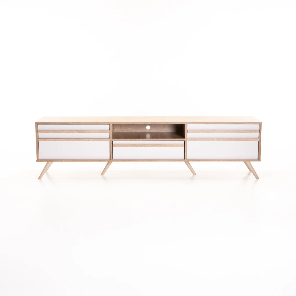 EVE 180cm 2 DOOR 1 DRAWER TV UNIT - WHITE/ LIGHT OAK