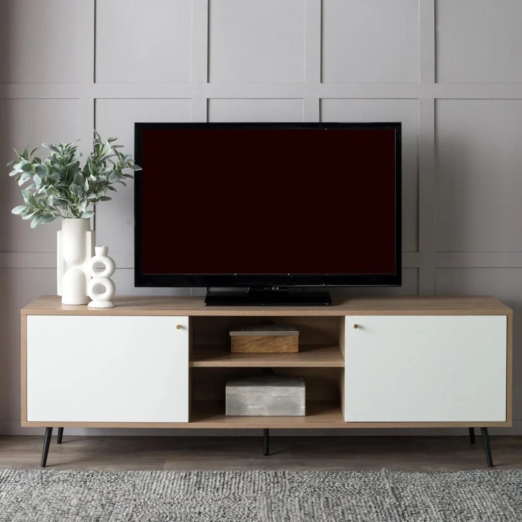 MONZA 2 DOOR TV UNIT - LIGHT OAK/ WHITE