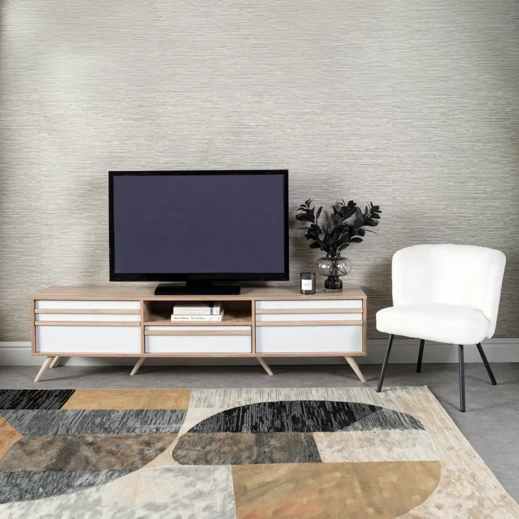 EVE 180cm 2 DOOR 1 DRAWER TV UNIT - WHITE/ LIGHT OAK