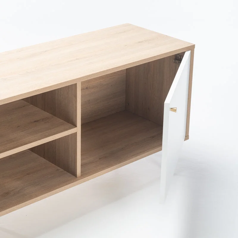 MONZA 2 DOOR TV UNIT - LIGHT OAK/ WHITE