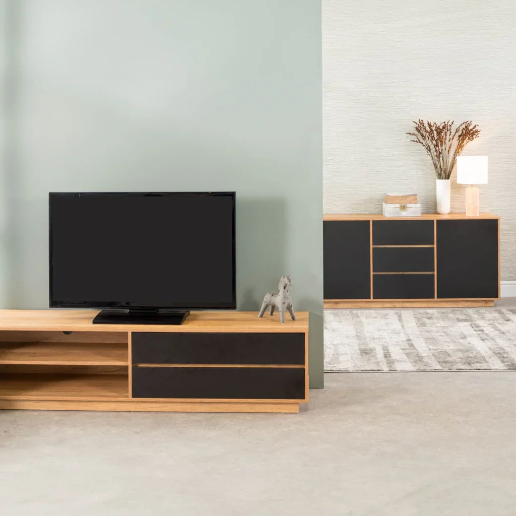 CENTO 180cm 2 DRAWER TV UNIT - WILD OAK/ BLACK
