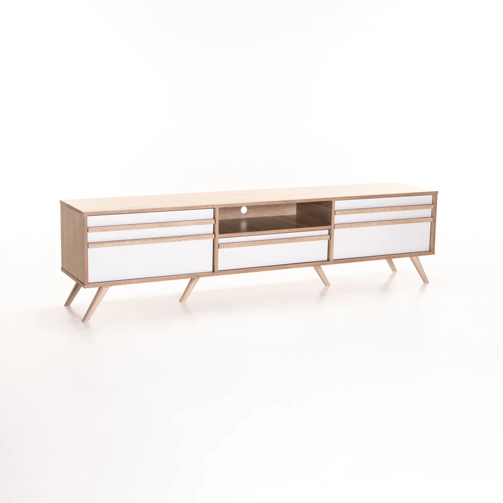 EVE 180cm 2 DOOR 1 DRAWER TV UNIT - WHITE/ LIGHT OAK