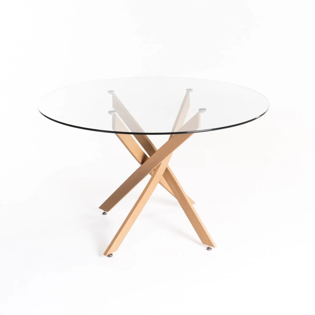 LEN ROUND 10mm GLASS TOP DINING TABLE - BEECH