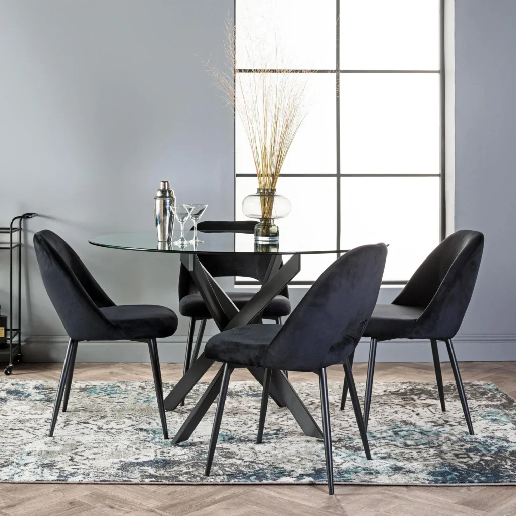 LEN ROUND 10mm GLASS TOP DINING TABLE - BLACK