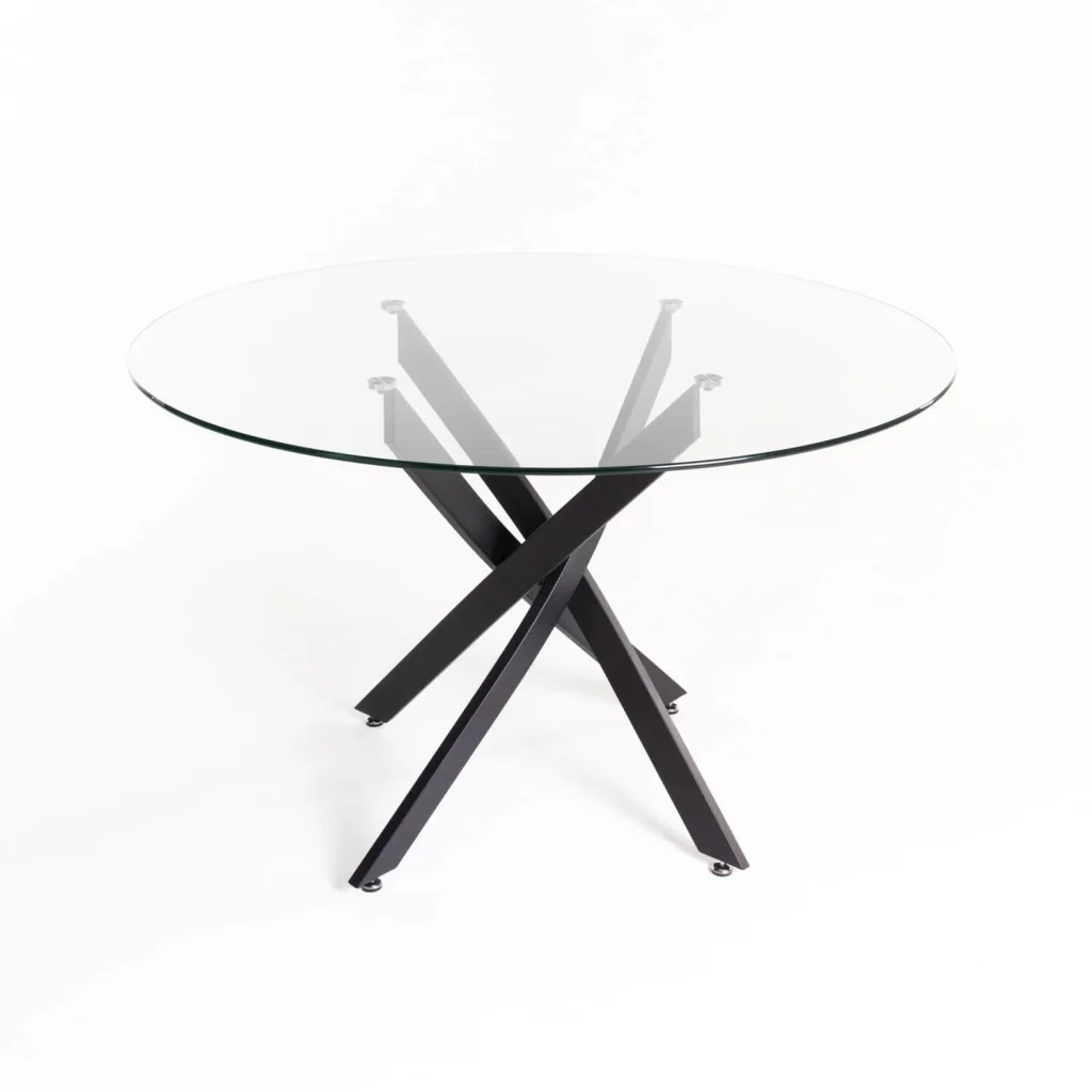LEN ROUND 10mm GLASS TOP DINING TABLE - BLACK