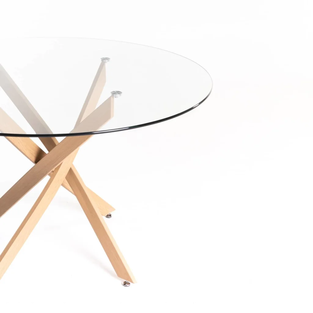LEN ROUND 10mm GLASS TOP DINING TABLE - BEECH