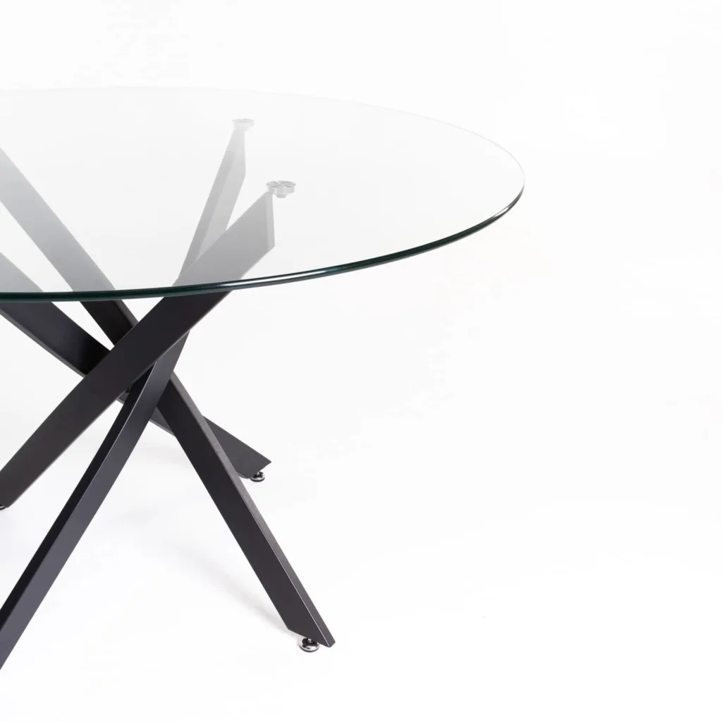 LEN ROUND 10mm GLASS TOP DINING TABLE - BLACK