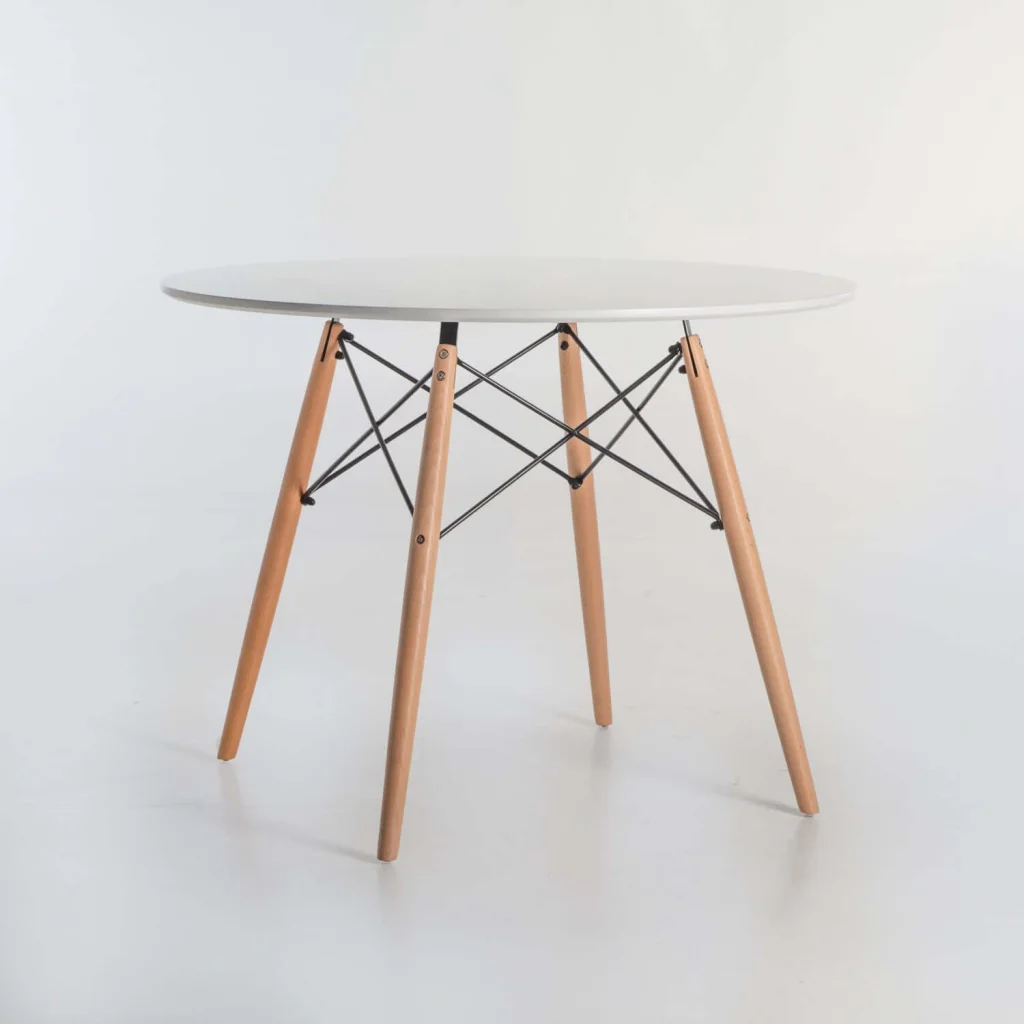 ELIA ROUND WOODEN LEG TABLE   100Ø CM (4-5 SEATER) - WHITE