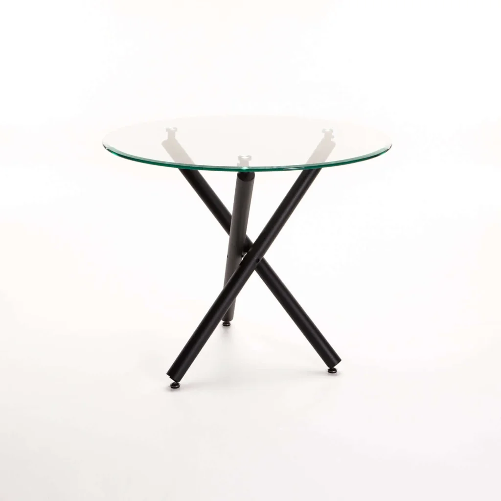 DIVA 90cm ROUND GLASS TOP DINING TABLE-BLACK LEGS -  90Ø CM (4 SEATER)