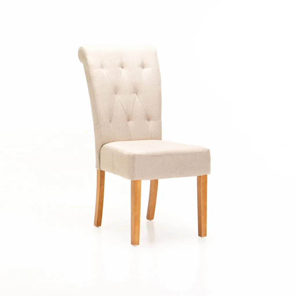 CHESTERFIELD FABRIC DINING CHAIR - CREAM/ NATURAL