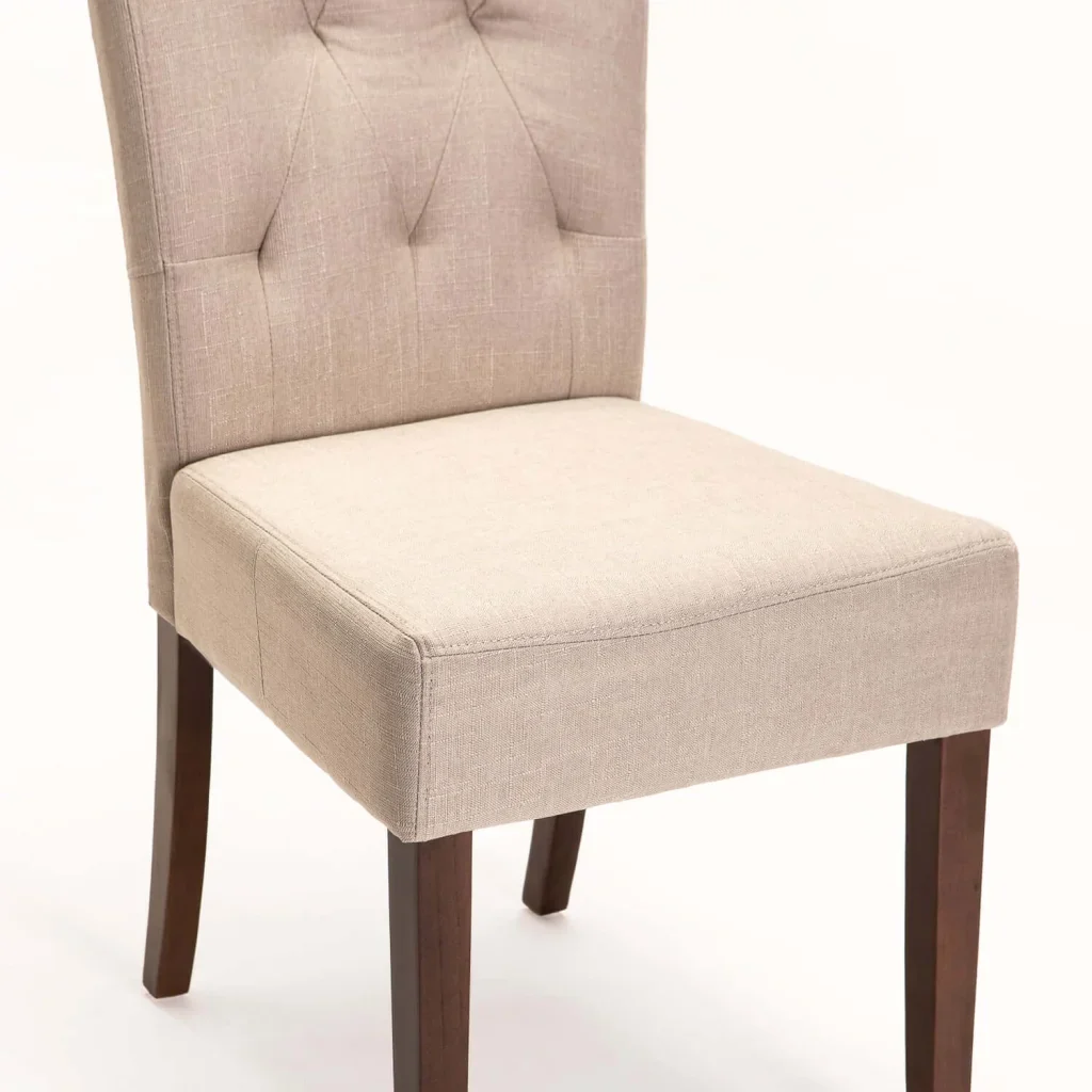 CHESTERFIELD FABRIC DINING CHAIR - CREAM/ WALNUT