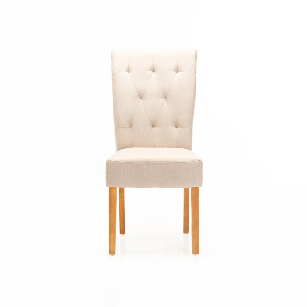 CHESTERFIELD FABRIC DINING CHAIR - CREAM/ NATURAL