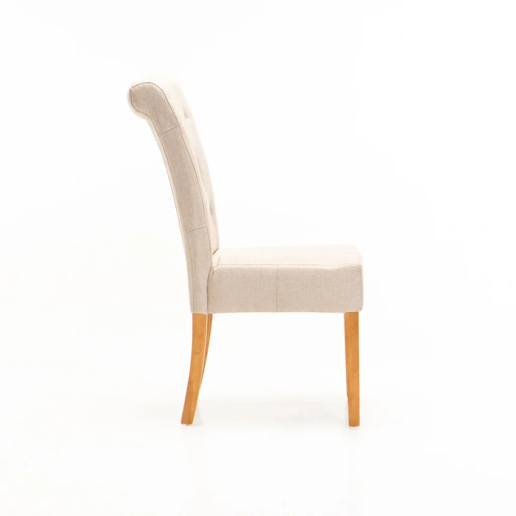 CHESTERFIELD FABRIC DINING CHAIR - CREAM/ NATURAL