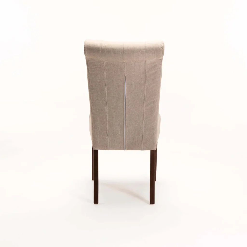 CHESTERFIELD FABRIC DINING CHAIR - CREAM/ WALNUT