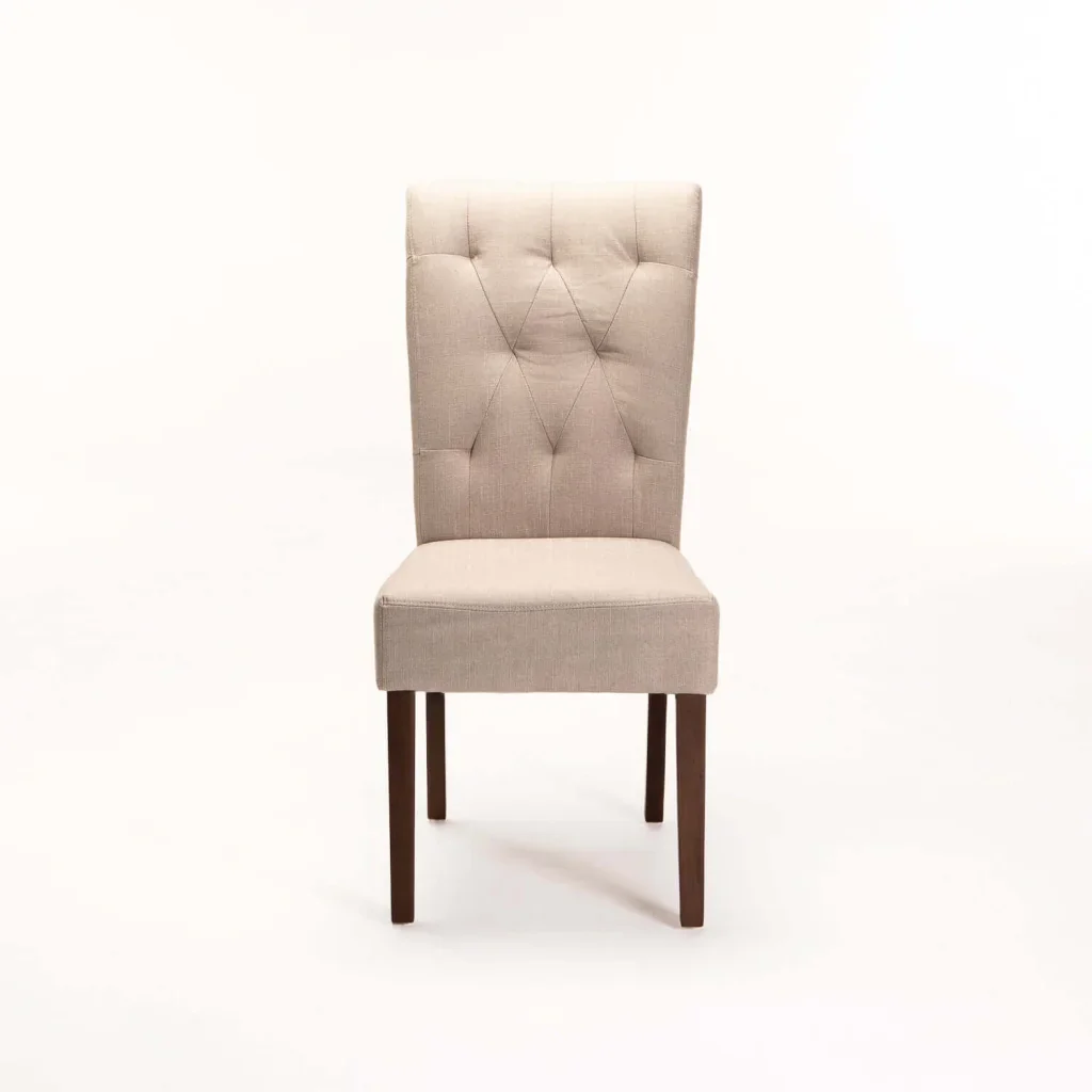 CHESTERFIELD FABRIC DINING CHAIR - CREAM/ WALNUT
