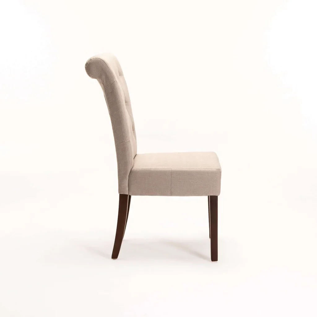 CHESTERFIELD FABRIC DINING CHAIR - CREAM/ WALNUT