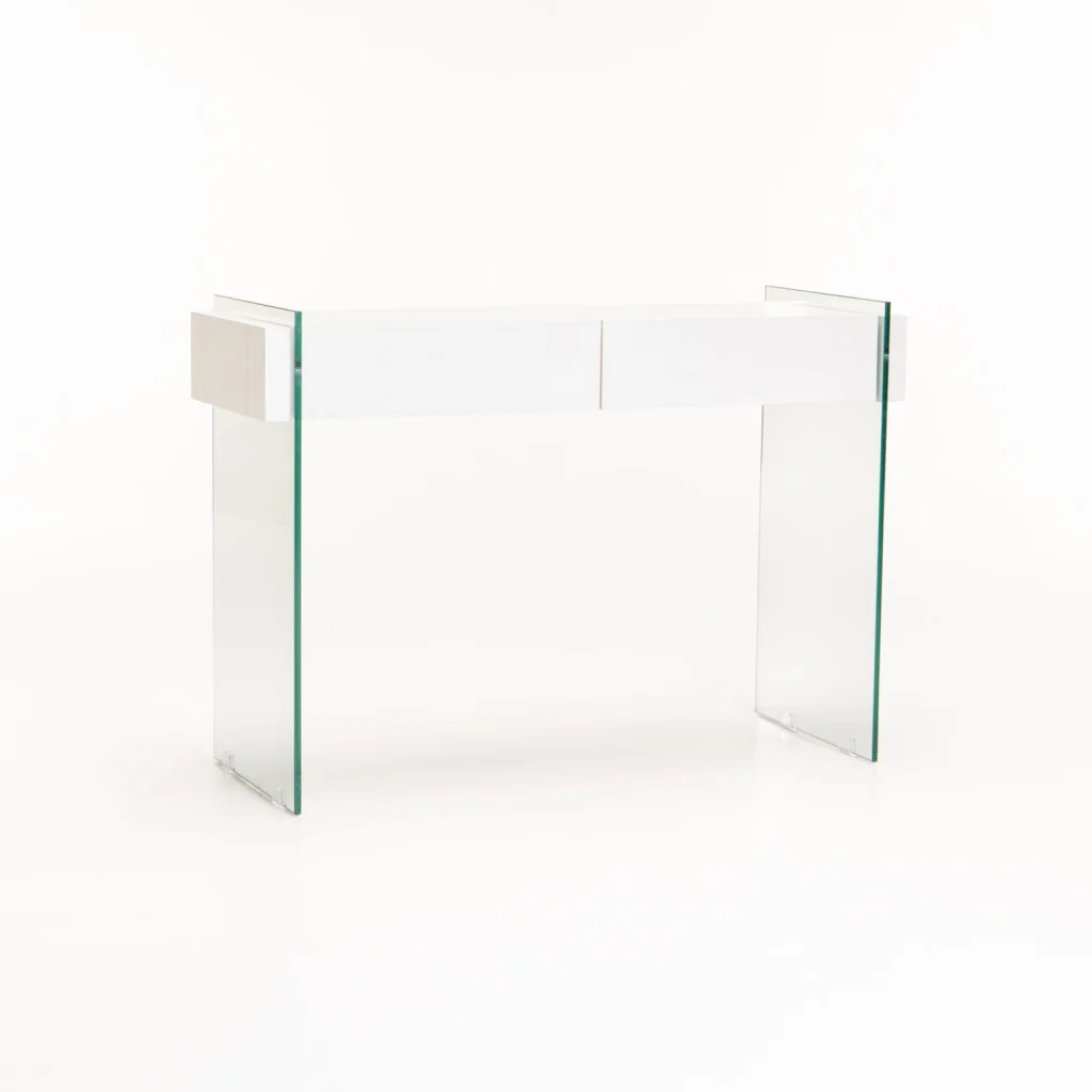 OPAL 110x40cm 12MM TEMPERED GLASS CONSOLE WITH DRAWERS - WHITE